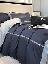 baratos Coleção de elite-Conjunto de cama com capa de edredom de 4 peças, 100% algodão orgânico, tecido macio e respirável, inclui capa de edredom e fronhas para um sono confortável