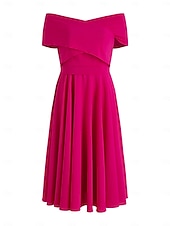abordables Robes de cocktail-Robes de cocktail en A mariage à la plage robe élégante longueur thé sans manches épaule dénudée invité d&#039;automne tissu extensible avec fente froncée robes Derby 2025