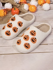abordables Pour les femmes-Chaussons en polaire confortables sur le thème d&#039;Halloween pour femmes avec des motifs de citrouille et de crâne - chaussures d&#039;intérieur amusantes pour les fêtes d&#039;automne et d&#039;Halloween