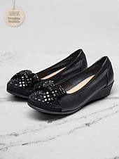 cheap Women&#039;s Flats-Women&#039;s Leather Wedge Flats with Decorative Bow and Embellished Toe – Comfortable Casual Slip-On Shoes for Everyday Wear