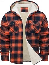 economico Giubbotti e cappotti da uomo-Per uomo Giacca da camicia Giacca con cappuccio Shacket Giacca in pile di flanella Esterno Da tutti i giorni Caldo Tasche Con cappuccio Autunno Inverno Scozzese a quadri Di tendenza Streetwear Bavero