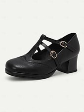 ieftine anii 1950-tocuri vintage roșii Mary Jane de damă – curea cu cataramă dublă, toc bloc retro, perfecte pentru ocazii formale și casual