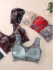 baratos Sutiãs-sutiã feminino de malha com estampa floral sutiã gráfico sem aro sem enchimento cobertura total sutiã moldado sólido para o dia a dia roupas para casa