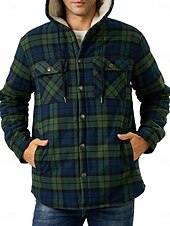 economico Giubbotti e cappotti da uomo-Per uomo Giacca da camicia Giacca con cappuccio Shacket Giacca in pile di flanella Esterno Da tutti i giorni Caldo Tasche Con cappuccio Autunno Inverno Scozzese a quadri Di tendenza Streetwear Bavero