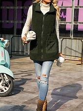billige Vest-Dame Fleecevest Teddyfrakk Hold Varm Pustende Glidelås Lomme Fleece Lined Fritid عادي Feriereise Gate Dagligdagstøy Ut på byen Glidelås Normal Hettegenser Normal Ermeløs Yttertøy Militærgrønn Høst