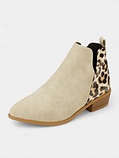preiswerte Stiefeletten-Beige Damen Stiefeletten mit Leopardenmuster und niedrigem Blockabsatz – trendige Booties mit seitlichem Reißverschluss für Freizeit und Alltag