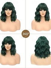 baratos Perucas Sintéticas sem Touca-peruca com franja perucas curtas onduladas para mulheres comprimento dos ombros perucas bob encaracolado perucas sintéticas resistentes ao calor para cosplay de halloween uso diário para festas