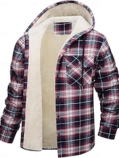 economico Giubbotti e cappotti da uomo-Per uomo Giacca da camicia Giacca con cappuccio Shacket Giacca in pile di flanella Esterno Da tutti i giorni Caldo Tasche Con cappuccio Autunno Inverno Scozzese a quadri Di tendenza Streetwear Bavero