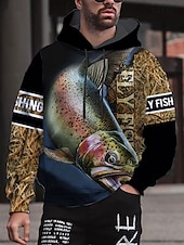 abordables Sweats à capuche pour hommes-Homme Graphic Poissons Sweat à capuche Sweats à Capuche Sweat-shirt Sweat à capuche manche longue Sweat à capuche Capuche Vêtement de rue 3D effet Sport &amp; Loisir du quotidien Noir Bleu Roi Imprimer