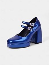 ieftine Tocuri platformă-pantofi de damă retro din piele artificială lăcuită, groși, Mary Jane, cu bretele duble – pantofi cu toc bloc la modă pentru ținute de petrecere sau casual de inspirație vintage