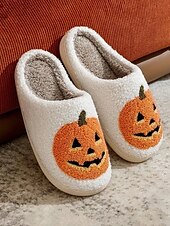 abordables Pour les femmes-Chaussons en polaire confortables sur le thème d&#039;Halloween pour femmes avec des motifs de citrouille et de crâne - chaussures d&#039;intérieur amusantes pour les fêtes d&#039;automne et d&#039;Halloween