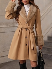 abordables Abrigos &amp; Trench-Mujer Abrigo de invierno Resistente al Viento Mantiene abrigado Botones Con cinturón Estola Elegante Exterior Color sólido Trabajo Casual Botonadura Simple Cuello Vuelto Holgado Manga Larga Ropa de