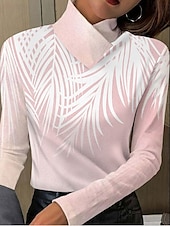 economico T-shirt floreale-Maglietta Tunica per Donne Floreale Elegante a Maniche Lunghe Maniche a Vescovo Asimmetrica Quotidiana Rosa Autunno Inverno