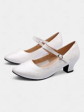 economico Scarpe per balli latini-scarpe da ballo vintage da donna modello mary jane verdi con motivo floreale jacquard e tacco a blocco, perfette per balli da sala, latino americani ed eventi formali