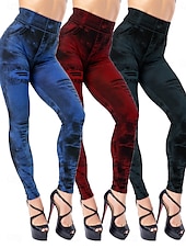 cheap Graphic Leggings-Women&#039;s Denim Look Leggings Oversize Jeggings Treggings Lined Elastic Jeans High Waist Skinny Trousers Stockings Soft Comfortable