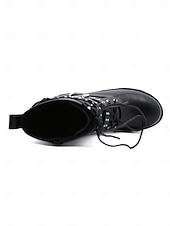 tanie Buty bojowe-damskie czarne buty bojowe na platformie z paskami z ćwiekami i klamrami, punkowe buty motocyklowe w stylu gotyckim do cosplayu i streetwearu