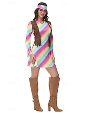  Couples Carnival Costume Hippies Cosplay Costume Halloween Group Couples Costumes 1970s Disco Adults' Men's Women's Halloween Carnival Masquerade Party Easy Halloween Costumes Dress Up