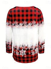 economico Magliette di Natale-tunica natalizia da donna manica 3/4 stampa albero di natale casual elasticizzata rosso bianco fiocco di neve girocollo abbigliamento invernale festivo