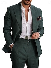 preiswerte Partyanzüge-Herren Hochzeitsanzüge Dunkelgrün Sommer Uni-Farben Slim Fit 2-teilig Einreiher Ein-Knopf