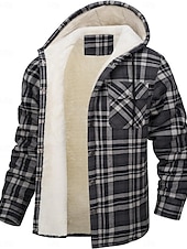 economico Giubbotti e cappotti da uomo-Per uomo Giacca da camicia Giacca con cappuccio Shacket Giacca in pile di flanella Esterno Da tutti i giorni Caldo Tasche Con cappuccio Autunno Inverno Scozzese a quadri Di tendenza Streetwear Bavero
