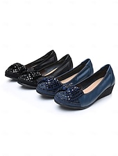 cheap Women&#039;s Flats-Women&#039;s Leather Wedge Flats with Decorative Bow and Embellished Toe – Comfortable Casual Slip-On Shoes for Everyday Wear