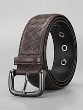 cheap Men&#039;s Belts-Men&#039;s Woven Leather Belt – Premium Buckle, Casual and Formal Wear, Available in Blue, Gray, Brown, Black