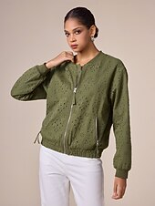 ieftine jachete-Jachetă bomber cu fermoar brodat 100% bumbac, cu gâtul uniform