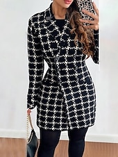 cheap Print Coats-Women&#039;s Overcoat Thickened Button Down Winter Lattice Print  Lapel Coat for women