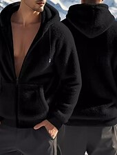 cheap Men&#039;s Jackets &amp; Coats-Men&#039;s Fleece Jacket Teddy Coat Hoodie Jacket Daily Vacation Thermal Warm Pocket Fleece Fall &amp; Winter Plain Fashion Streetwear Hooded Regular Black Navy Blue Khaki Gray Jacket