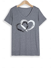 お買い得  プレーンTシャツ-バレンタイン女性用ハートTシャツ 基本的なレギュラートップス 短袖 Vネック プリント レギュラーフィット バレンタインウィークエンド 赤色 青色 紫色 緑色 灰色