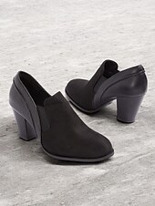 cheap Block Heels-Women&#039;s Black Faux Suede Block Heel Slip-On Ankle Shoes – Comfortable and Stylish Office Pumps