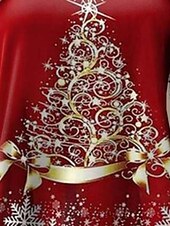 economico Magliette di Natale-tunica natalizia da donna manica 3/4 stampa albero di natale casual elasticizzata rosso bianco fiocco di neve girocollo abbigliamento invernale festivo