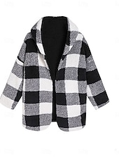 economico Cappotti Invernali-Per donna Giacca in pile Cappotto teddy Giacca con cappuccio Tenere al caldo Traspirante Tasche In pile Informale A quadri Da mare Strada Da tutti i giorni Per uscire Apertura anteriore Standard Felpa