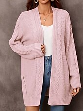 preiswerte Strickjacken und Oberbekleidung-Damen Pullover Modisch Täglich Brautkleider schlicht Graphic Bedruckt Öffnung vorne Strick Textur Langarm Lange Oberteile Stricken Heim Arbeit Schwarz Rosa Herbst Winter