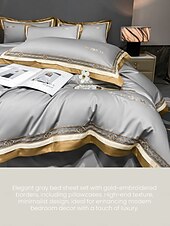 baratos Coleção de elite-Conjunto de cama com capa de edredom de 4 peças, 100% algodão orgânico, tecido macio e respirável, inclui capa de edredom e fronhas para um sono confortável