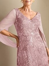 preiswerte Bodenlänge-A-Linie Kleid Mutter der Braut Kleid Elegantes V-Ausschnitt Knöchellang Chiffon Halbärmel mit Spitze Einfarbig kostenlose Sondergröße