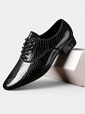 economico Scarpe da ballo uomo-scarpe da ballo stringate da uomo con motivo coccodrillo nero e finitura lucida, perfette per spettacoli di ballo da sala e latino
