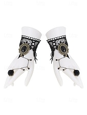 billige Halloween-tilbehør-vintage gotisk blonderarmbånd med ring, håndkjedesmykker i svart edelsten, perfekt for halloween, cosplay og kostymer med viktoriansk tema
