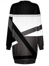 billiga Randig och geometrisk klänning-Dam Mini klänning Sweatshirt klänning Vardagsklänning Vinterklänning Miniklänning Ledigt Arbete Gata Ledigt Normal Geometrisk Rund hals Svart Höst Vinter