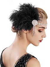 billiga Håraccessoarer för kvinnor-vintage 1920-tals pannband med svart fjäder – strass och kristall gatsby flapper huvudstycke för speciella tillfällen, kostymfester eller bröllop