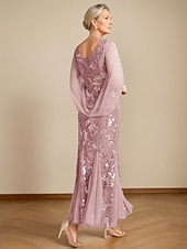 preiswerte Bodenlänge-A-Linie Kleid Mutter der Braut Kleid Elegantes V-Ausschnitt Knöchellang Chiffon Halbärmel mit Spitze Einfarbig kostenlose Sondergröße