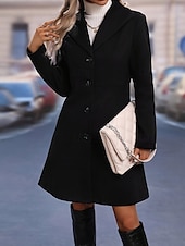 preiswerte Jacken-Damen Achselzucken Elegant Langarm Hemdkragen Neujahr Arbeit Tasche Schwarz Frühling Herbst Winter