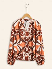 economico Bluse e camicie-camicetta in raso bohémien con scollo a V e maniche a lanterna