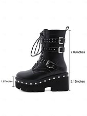 tanie Buty bojowe-damskie czarne buty bojowe na platformie z paskami z ćwiekami i klamrami, punkowe buty motocyklowe w stylu gotyckim do cosplayu i streetwearu
