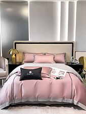 baratos Coleção de elite-Conjunto de cama com capa de edredom de 4 peças, 100% algodão orgânico, tecido macio e respirável, inclui capa de edredom e fronhas para um sono confortável