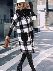 cheap Jackets-Women&#039;s Coat Trench Coat Daily Wear Going out Fall Winter Long Coat Regular Fit Warm Breathable Stylish Casual Jacket Long Sleeve Color Block with Pockets With Belt Black