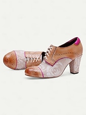 economico Anni &amp;#39;20-Scarpe Oxford con tacco a heeled lace-up floreali vintage Gatsby - design brogue in pelle con accenti rosa per stili retro e chic
