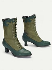 olcso 1930-as évek-női viktoriánus vintage zöld fűzős csizma csipkés szegéllyel és brogue részletekkel - elegáns magas sarkú cipő cosplay, steampunk és retro ruhákhoz