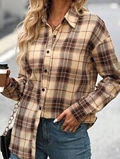 billiga Kappor och trenchcoats-Dam Vardaglig jacka Utomhus Gata Dagliga kläder Höst Vinter Normal Täcka Normal Håller värmen Andningsfunktion Stylish Ledigt Jacka Långärmad Ränder och pläd Mönster Kaffe