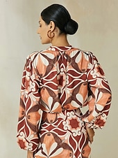 economico Bluse e camicie-camicetta in raso bohémien con scollo a V e maniche a lanterna